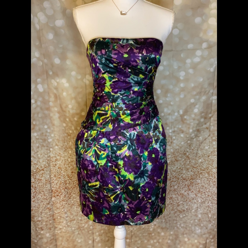 BCBG Strapless Taffeta Floral Print Dress-4